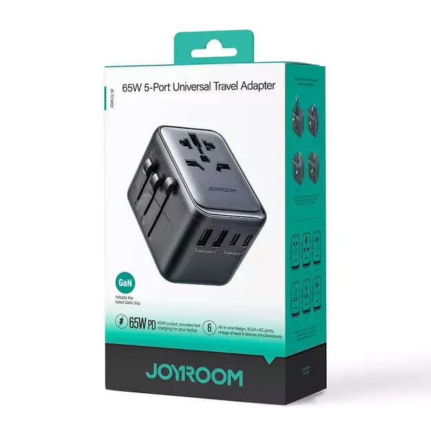 Joyroom JR-TCW02 65W Travel Adapter Universal EU / US / JP / AU / UK / CN - Black 1