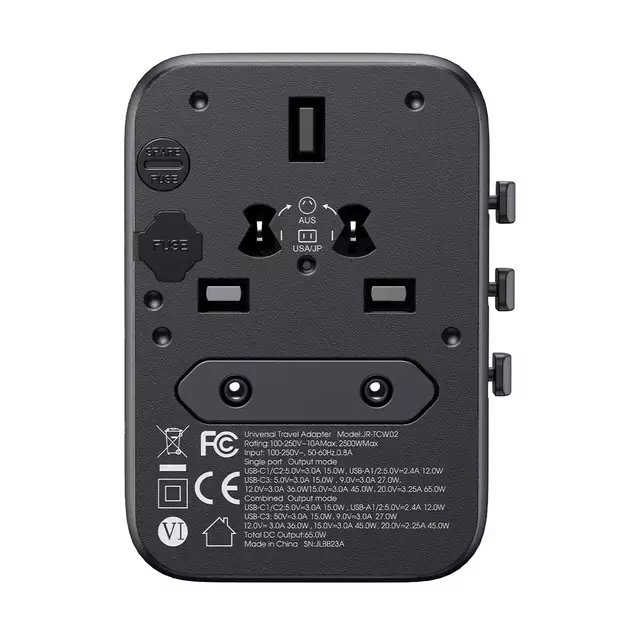 Joyroom JR-TCW02 65W Travel Adapter Universal EU / US / JP / AU / UK / CN - Black 3