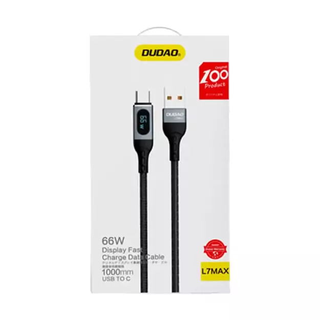 Dudao L7Max USB Cable - USB Type C Fast Charging PD 66W 1m with Display - Black 4
