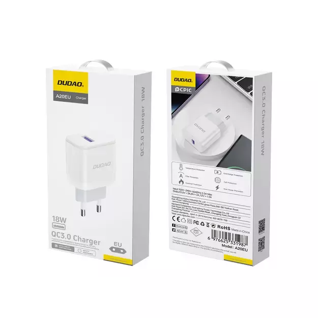 Dudao A20EU USB-A 18W network charger - white 12