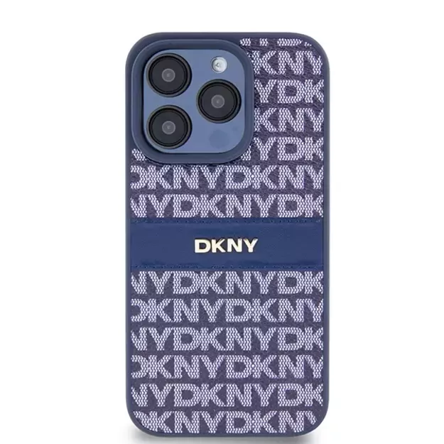 DKNY Leather Mono Stripe &amp  Metal Logo case for iPhone 15 Pro - blue 9