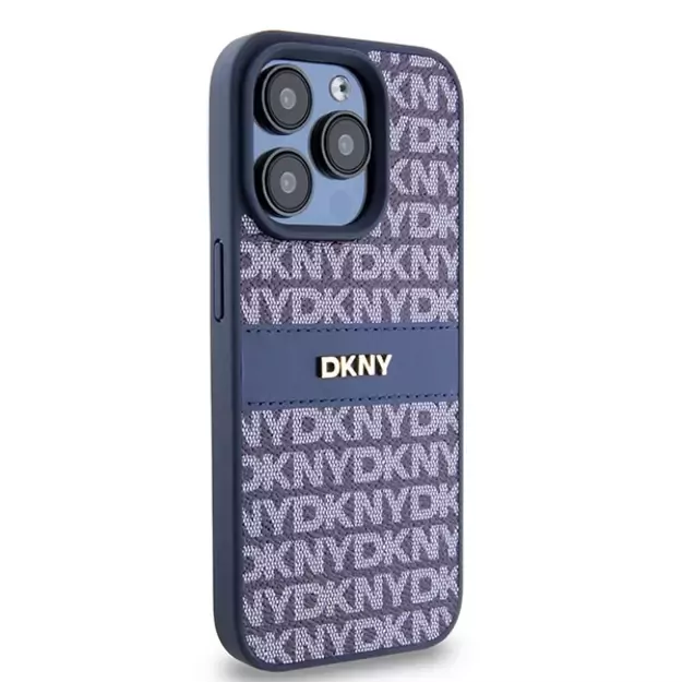 DKNY Leather Mono Stripe &amp  Metal Logo case for iPhone 15 Pro - blue 10
