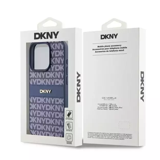 DKNY Leather Mono Stripe &amp  Metal Logo case for iPhone 15 Pro - blue 14