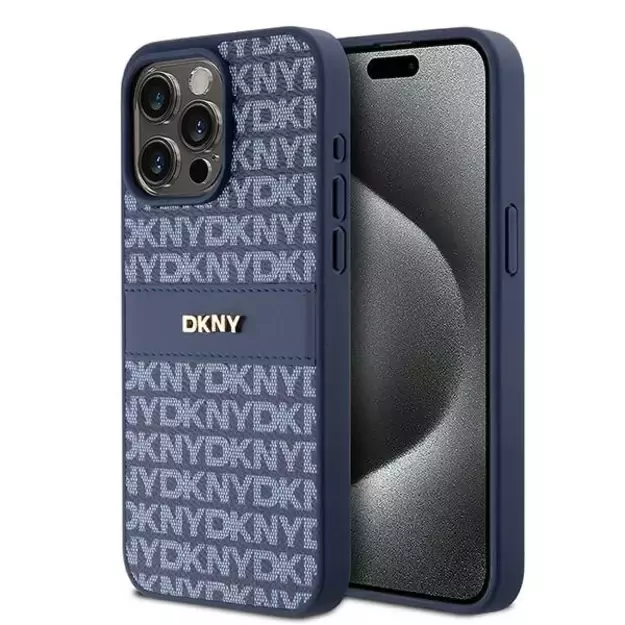 DKNY Leather Mono Stripe &amp  Metal Logo case for iPhone 15 Pro Max - blue