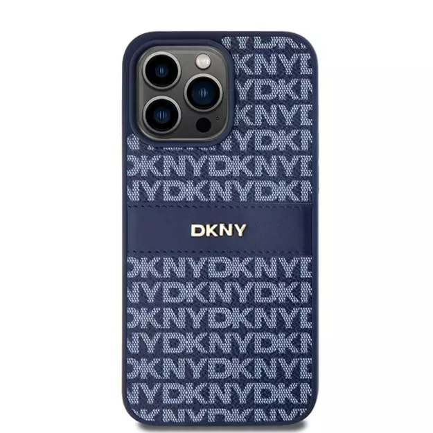 DKNY Leather Mono Stripe &amp  Metal Logo case for iPhone 15 Pro Max - blue 9