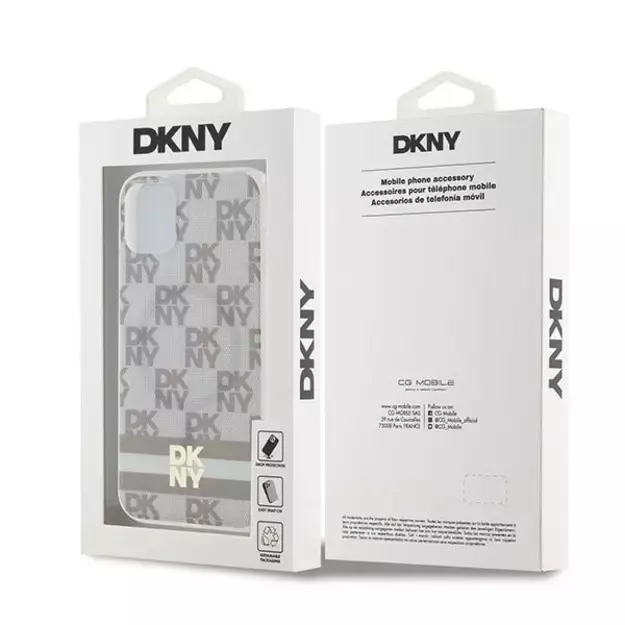 DKNY IML Checkered Mono Pattern &amp  Printed Stripes MagSafe case for iPhone 11 / Xr - beige 7