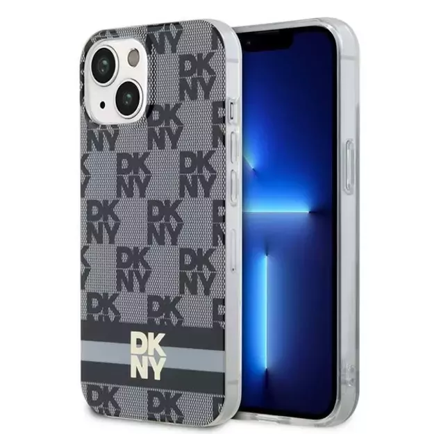 DKNY IML Checkered Mono Pattern &amp  Printed Stripes MagSafe Case for iPhone 15 Plus / 14 Plus - Black