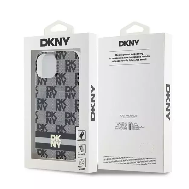 DKNY IML Checkered Mono Pattern &amp  Printed Stripes MagSafe Case for iPhone 15 Plus / 14 Plus - Black 14