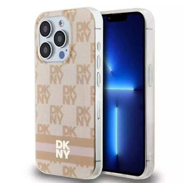 DKNY IML Checkered Mono Pattern &amp  Printed Stripes MagSafe case for iPhone 15 Pro Max - pink