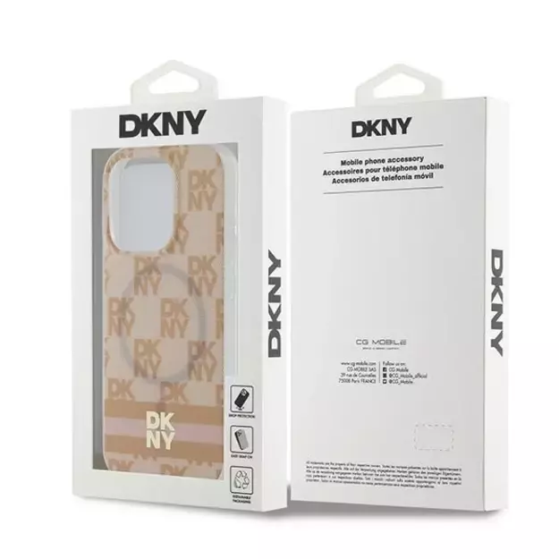 DKNY IML Checkered Mono Pattern &amp  Printed Stripes MagSafe case for iPhone 15 Pro Max - pink 1