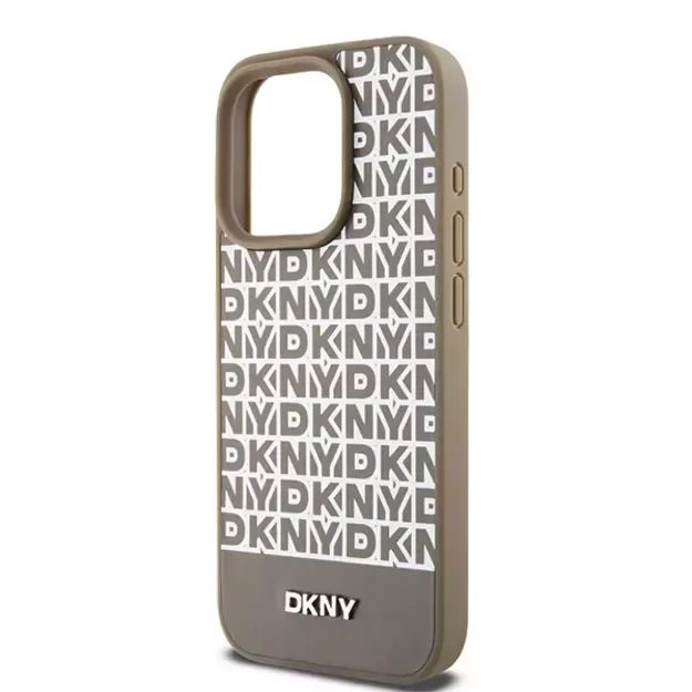 DKNY Leather Printed Pattern Metal Logo MagSafe Case for iPhone 15 Pro Max - Brown 5