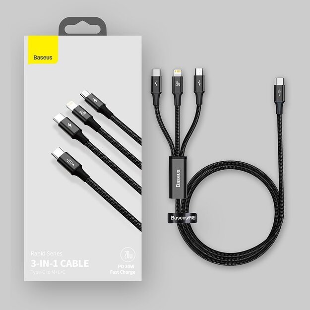 Baseus Rapid Series 3in1 USB-C - USB-C / Lightning / micro USB cable 20W PD 1.5m - green 20