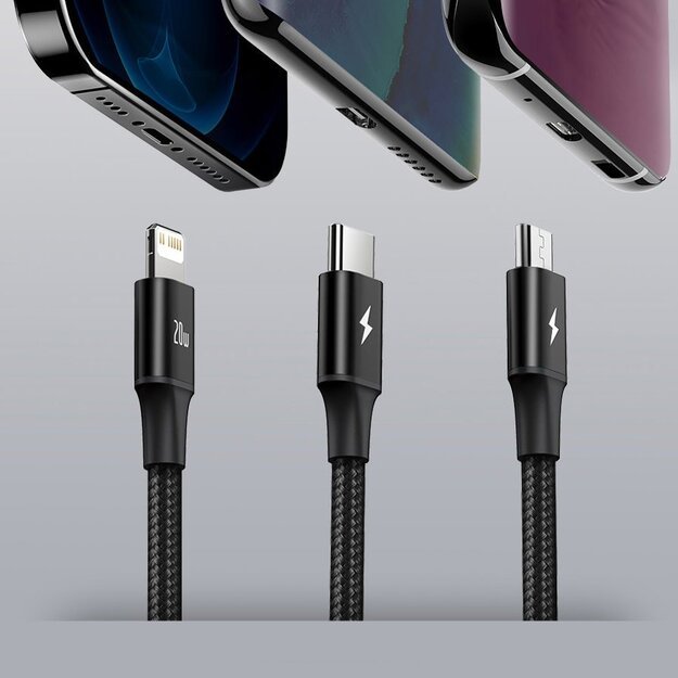 Baseus Rapid Series 3in1 USB-C - USB-C / Lightning / micro USB cable 20W PD 1.5m - green 12