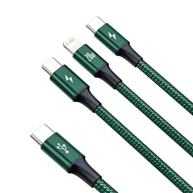 Baseus Rapid Series 3in1 USB-C - USB-C / Lightning / micro USB cable 20W PD 1.5m - green 3