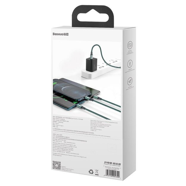 Baseus Rapid Series 3in1 USB-C - USB-C / Lightning / micro USB cable 20W PD 1.5m - green 5