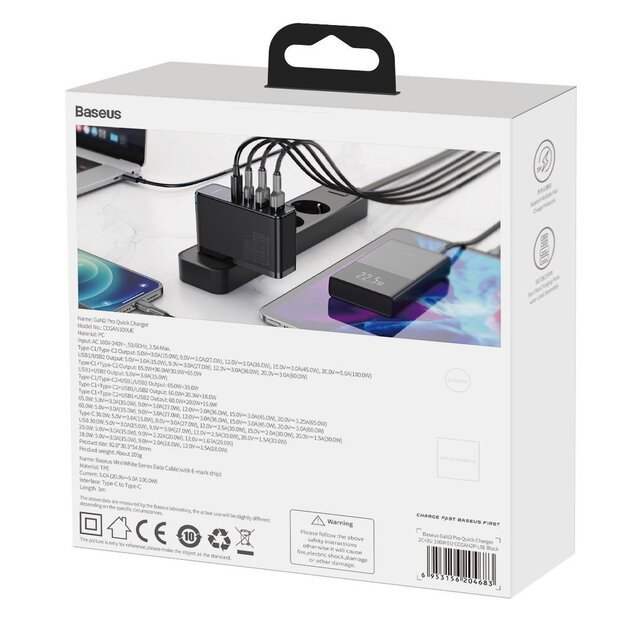 Baseus GaN2 Pro fast charger 100W USB / USB Type C Quick Charge 4+ Power Delivery black (CCGAN2P-L01) 5