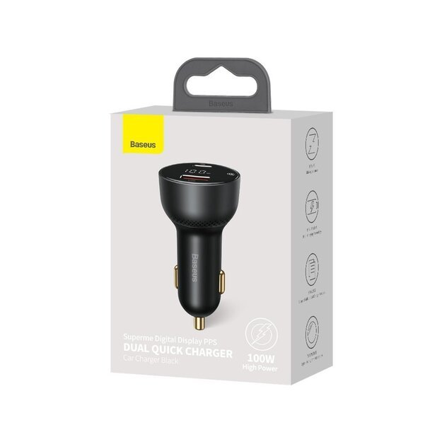 Baseus Superme szybka ładowarka samochodowa USB / USB Typ C 100W PPS Quick Charge Power Delivery czarny (CCZX-01) 4