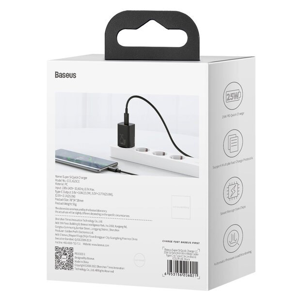 Baseus Super Si 1C fast charger USB Type C 25W Power Delivery Quick Charge black (CCSP020101) 7