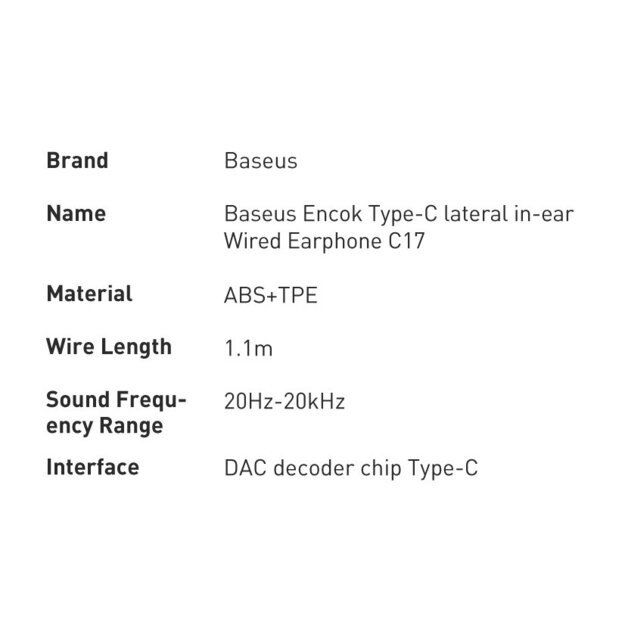 Baseus Encok C17 In-Ear Headphones with USB-C Cable and Microphone - White 19