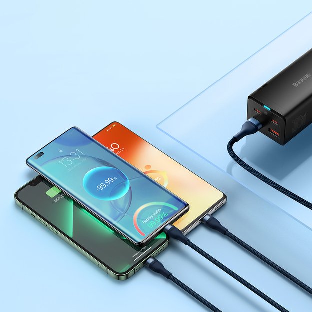 Baseus Flash Series II cable USB - USB Type C / Lightning / micro USB 100 W 1.2 m blue (CASS030003) 15