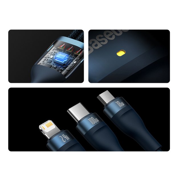 Baseus Flash Series II cable USB - USB Type C / Lightning / micro USB 100 W 1.2 m blue (CASS030003) 13