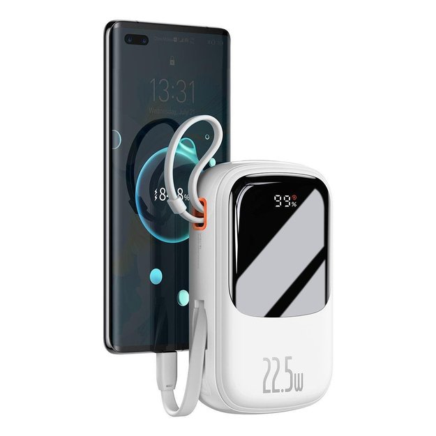 Baseus Qpow Digital Display powerbank with fast charging 20000mAh 22.5W QC/PD/SCP/FCP with built-in USB-C cable white 3