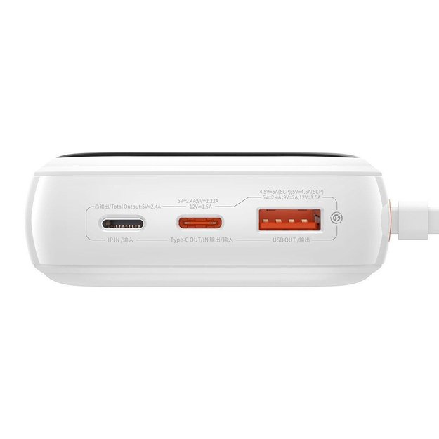 Baseus Qpow Digital Display powerbank with fast charging 20000mAh 22.5W QC/PD/SCP/FCP with built-in USB-C cable white 6