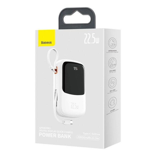 Baseus Qpow Digital Display powerbank with fast charging 20000mAh 22.5W QC/PD/SCP/FCP with built-in USB-C cable white 4