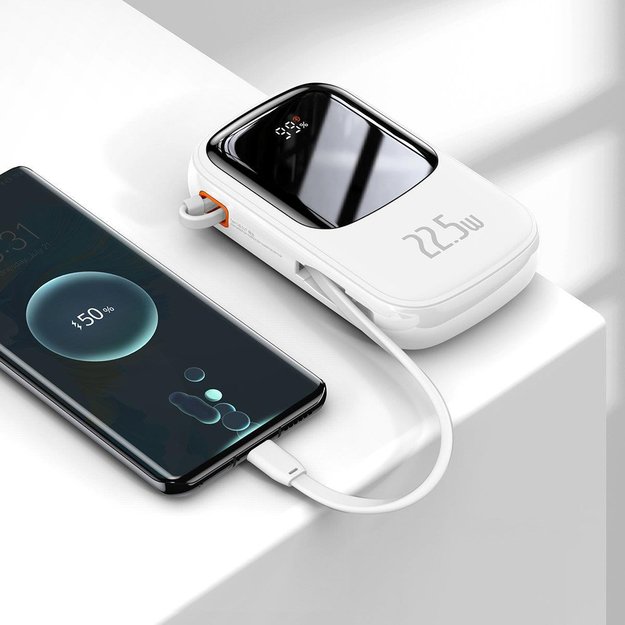 Baseus Qpow Digital Display powerbank with fast charging 20000mAh 22.5W QC/PD/SCP/FCP with built-in USB-C cable white 9