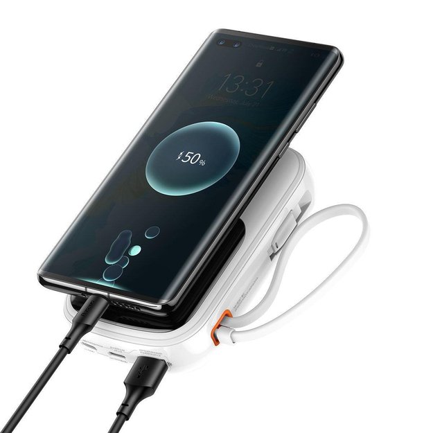 Baseus Qpow Digital Display powerbank with fast charging 20000mAh 22.5W QC/PD/SCP/FCP with built-in USB-C cable white 1