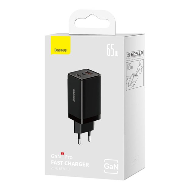 GaN 2xUSB C 1xUSB 65W fast charger Baseus GaN5 Pro + USB C - USB C 100W cable - black 4