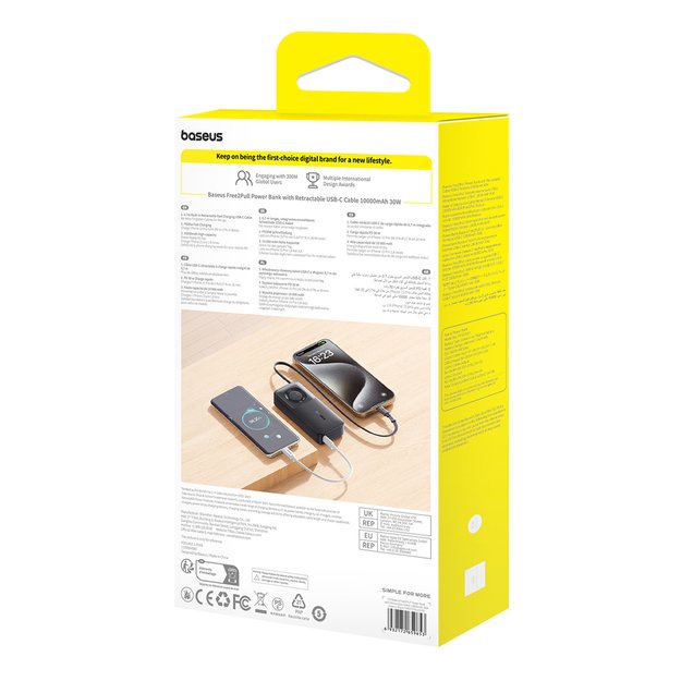 Baseus Free2Pull 10000mAh 30W powerbank with USB-C port and retractable USB-C cable - black 4