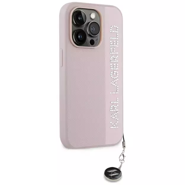 Karl Lagerfeld Saffiano Rhinestones &amp  Charm case for iPhone 15 Pro - pink 10