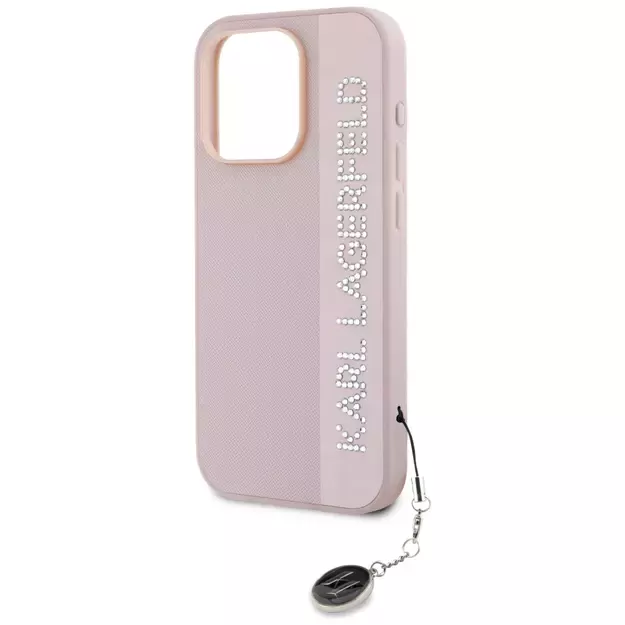 Karl Lagerfeld Saffiano Rhinestones &amp  Charm case for iPhone 15 Pro Max - pink 12