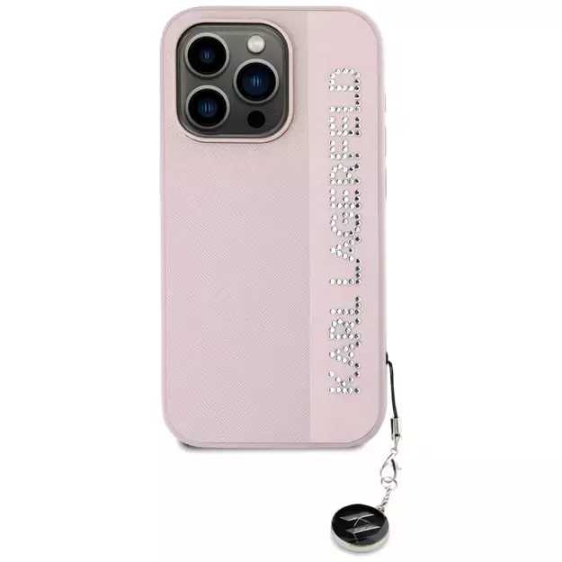 Karl Lagerfeld Saffiano Rhinestones &amp  Charm case for iPhone 15 Pro Max - pink 9