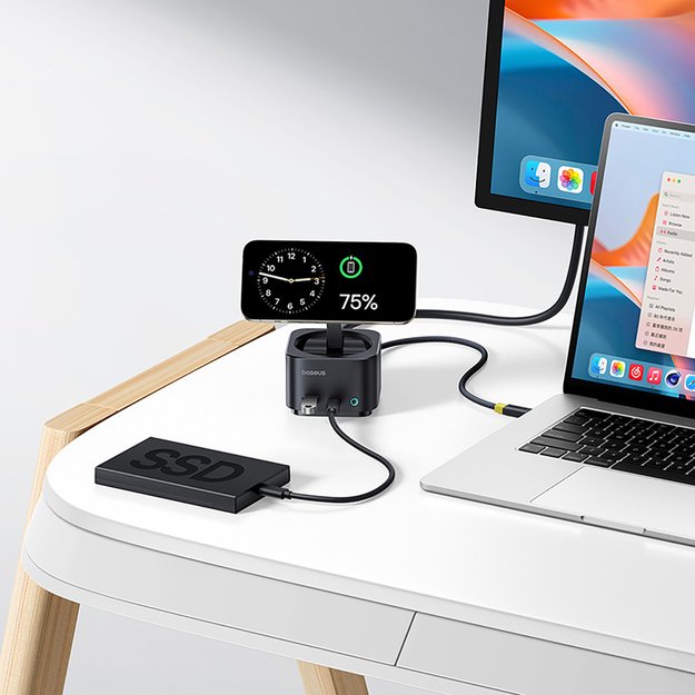 Baseus MagPro Series II 7-in-1 USB-C Hub with MagSafe-compatible Charger 15W + HDMI + USB-A + USB-C + SD/TF - Black 8