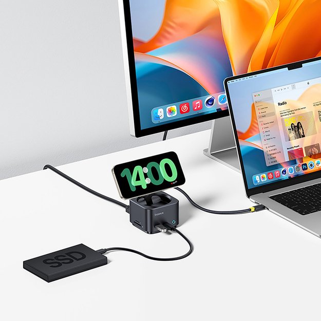 Baseus MagPro Series II 7-in-1 USB-C Hub with MagSafe-compatible Charger 15W + HDMI + USB-A + USB-C + SD/TF - Black 6