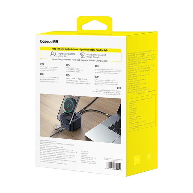 Baseus MagPro Series II 7-in-1 USB-C Hub with MagSafe-compatible Charger 15W + HDMI + USB-A + USB-C + SD/TF - Black 10