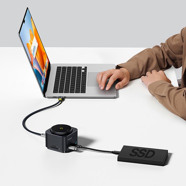 Baseus MagPro Series II 7-in-1 USB-C Hub with MagSafe-compatible Charger 15W + HDMI + USB-A + USB-C + SD/TF - Black 7