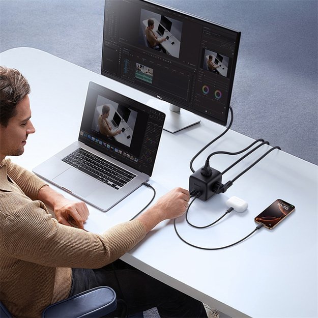 Baseus EnerFill FA11 67W Power Strip, USB-A + USB-C Cube + 3 x EU Socket 1.5m - Black 5
