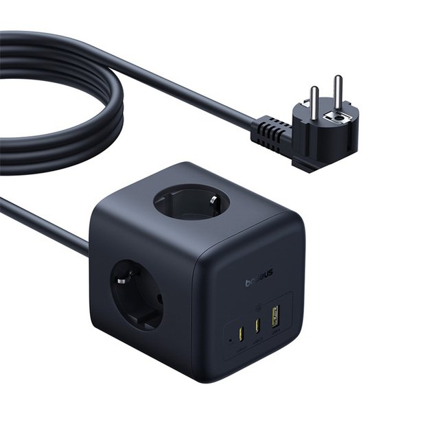Baseus EnerFill FA11 67W Power Strip, USB-A + USB-C Cube + 3 x EU Socket 1.5m - Black 1
