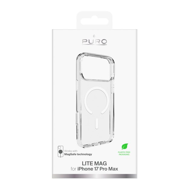 Puro Lite Mag TPU+PC Case Compatible with MagSafe for iPhone 17 Pro Max - Transparent with White Ring 2