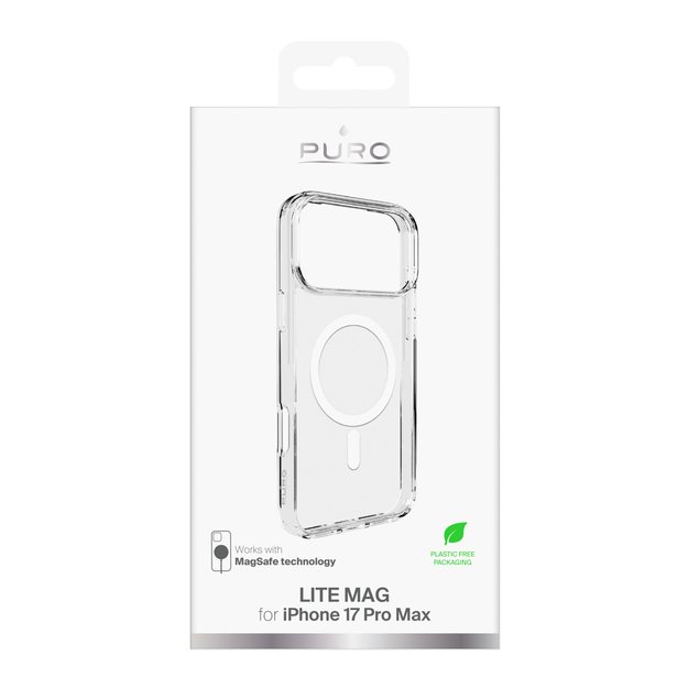 Puro Lite Mag TPU+PC Case Compatible with MagSafe for iPhone 17 Pro Max - Transparent with White Ring 1