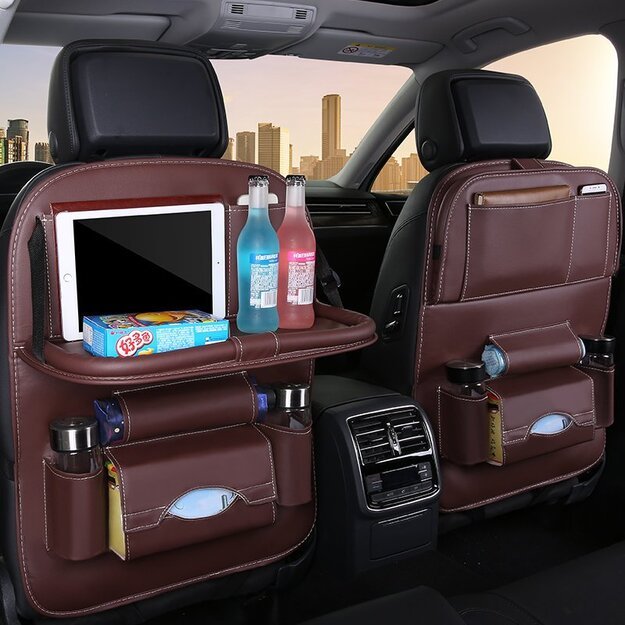 Car seat organizer seat protector seat cover shelf mini car table black 4