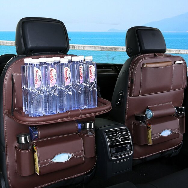 Car seat organizer seat protector seat cover shelf mini car table black 5