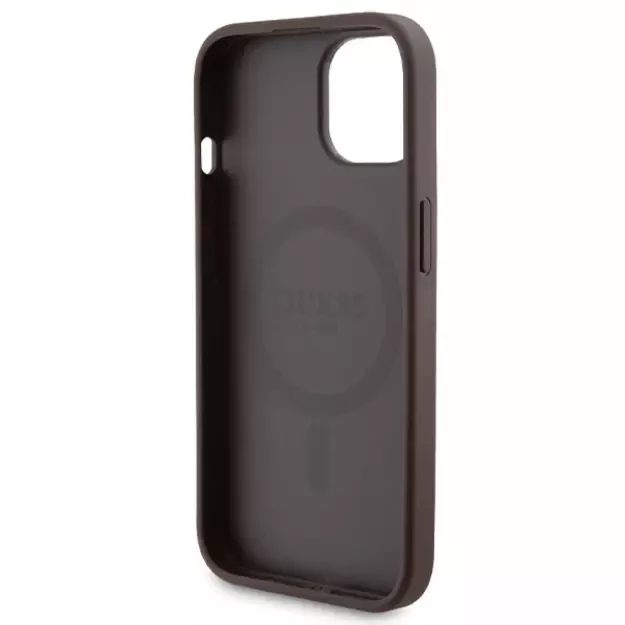 Guess 4G Metal Logo case set for iPhone 15 + 5000mAh MagSafe power bank - brown 15