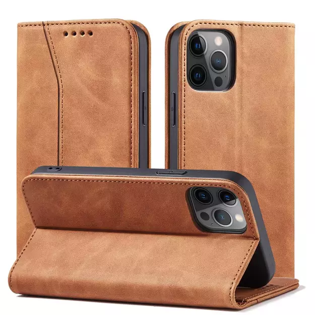 Magnet Fancy Case Case for iPhone 12 Pro Max Pouch Wallet Card Holder Brown 15