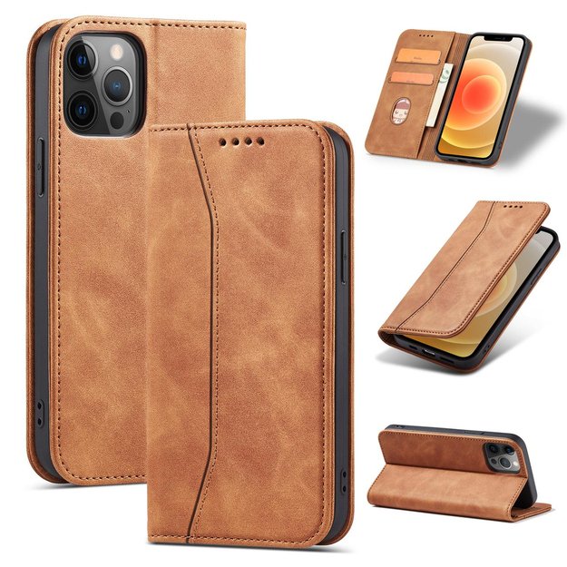 Magnet Fancy Case Case for iPhone 12 Pro Max Pouch Wallet Card Holder Brown 2