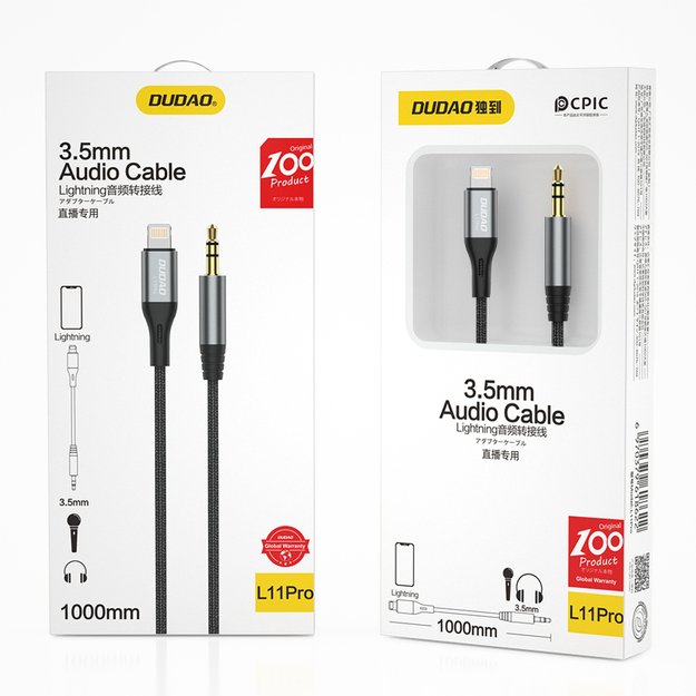 Dudao audio cable Lightning - mini jack 3.5mm 1m gray (L11PRO) 8