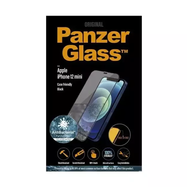 PanzerGlass E2E Super+ Microfracture antibacterial tempered glass for iPhone 12 mini - with black frame 2